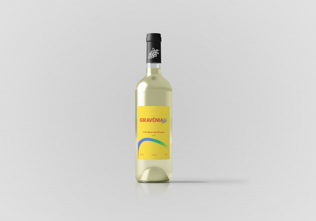Bouteille de blanc avec étiquette gravénia jaune