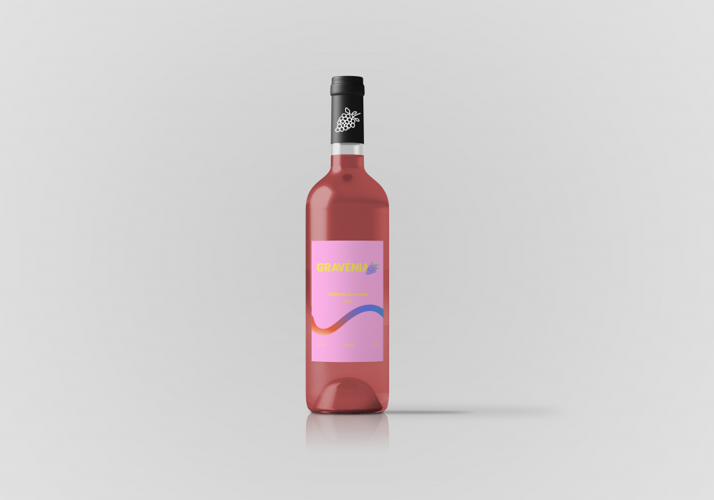 Bouteille de rosé avec une étiquette gravénia rose